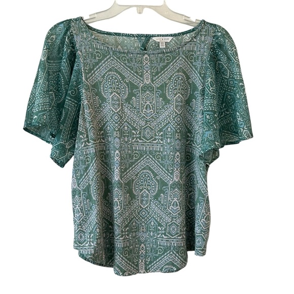 Lucky Brand Mint Sage Green Blue Flutter Sleeve Boxy Blouse - Picture 1 of 9